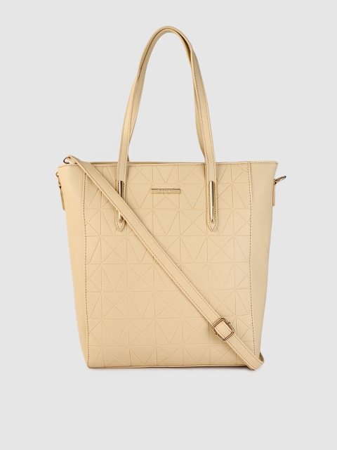 

CERIZ Cream Geometric Textured Structured Shoulder Bag