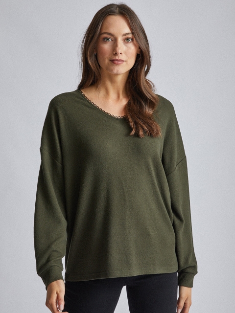 

DOROTHY PERKINS Women Olive Green Solid Styled Back Winter Top
