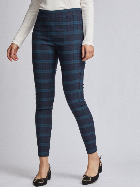 

DOROTHY PERKINS Women Navy Blue Checked Cropped Treggings