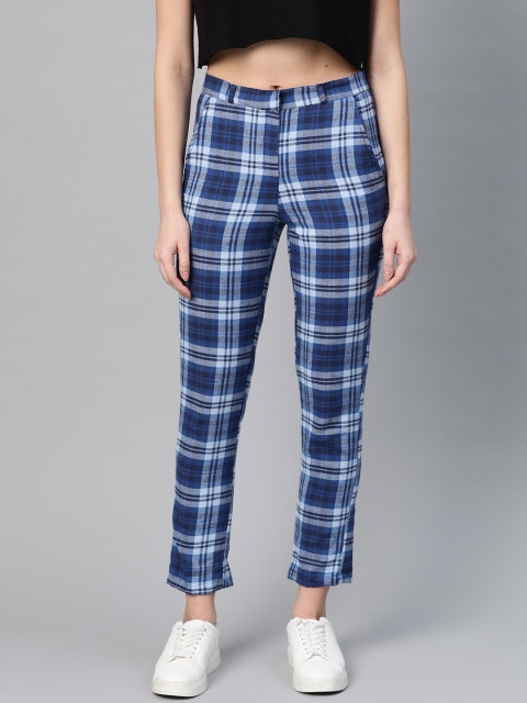 

I AM FOR YOU Women Blue Tailored Regular Fit Checked Winter Trousers