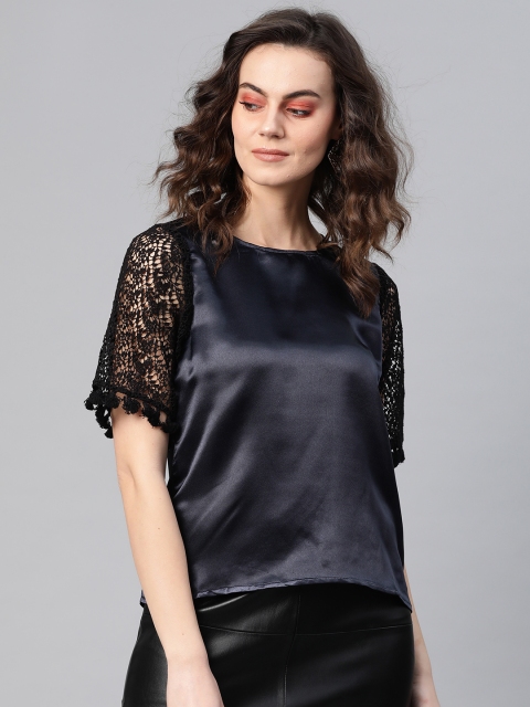 

I AM FOR YOU Women Navy Blue Solid Top With Satin Finish
