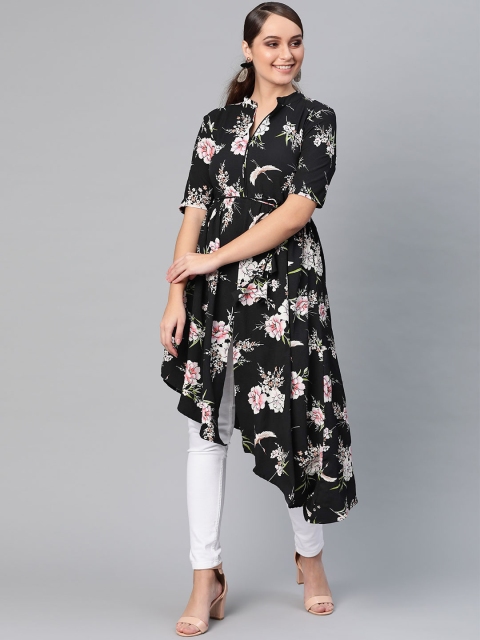 

I AM FOR YOU Women Black & White Printed A-Line Kurta