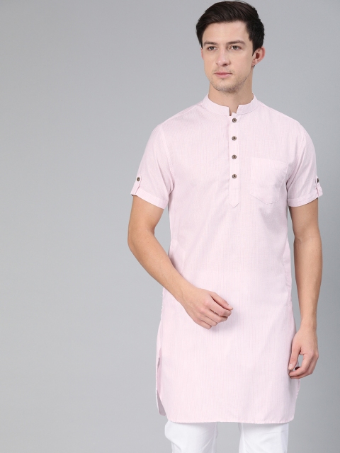 

Freehand Men Pink & White Striped Straight Kurta