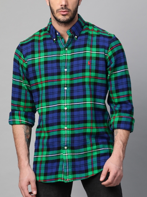 

Polo Ralph Lauren Men Blue & Green Custom Fit Checked Shirt