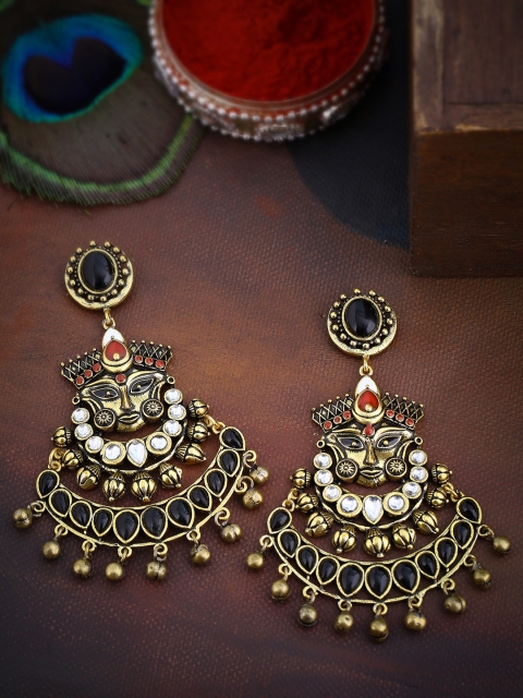 

Studio Voylla Gold-Plated & Green Studded Classic Drop Earrings