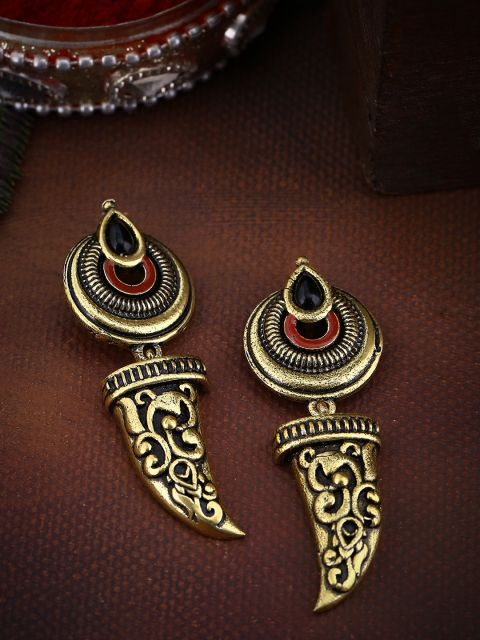 

Studio Voylla Gold-Plated & Black Contemporary Drop Earrings