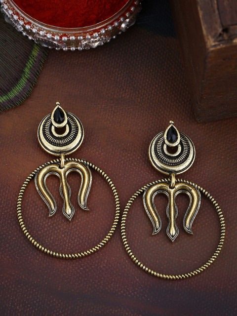 

Studio Voylla Gold-Plated Circular Oxidised Drop Earrings