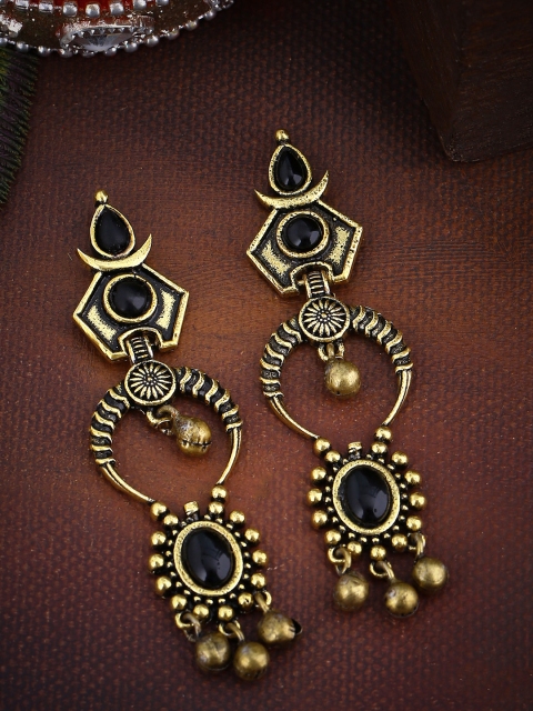 

Studio Voylla Gold-Plated & Black Studded Drop Earrings