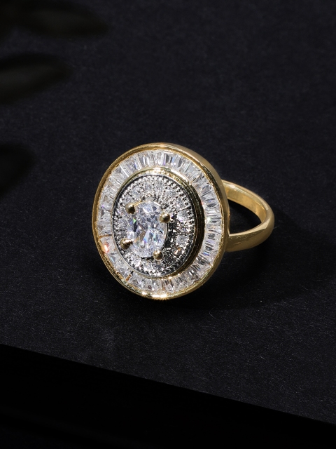 

Rubans Gold-Toned & White CZ Studded Adjustable Finger Ring