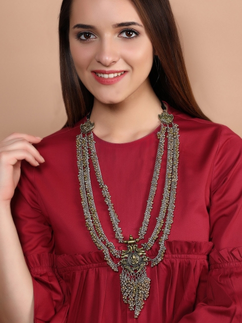 

Rubans Silver-Toned Oxidised Multistrand Necklace