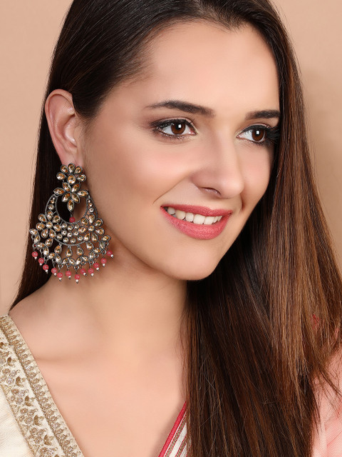 

Rubans Silver-Plated & Peach-Coloured Classic Drop Earrings