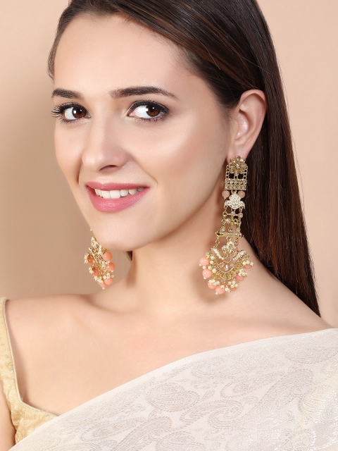 

Rubans Gold-Toned & Pink Classic Drop Earrings