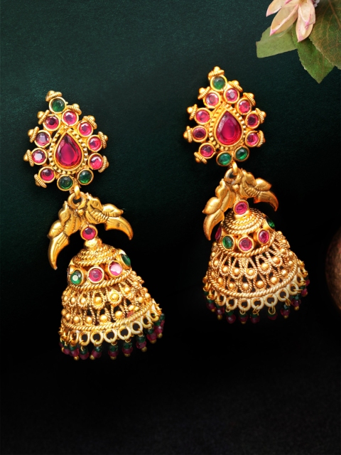 

Rubans Gold-Plated & Red Classic Jhumkas