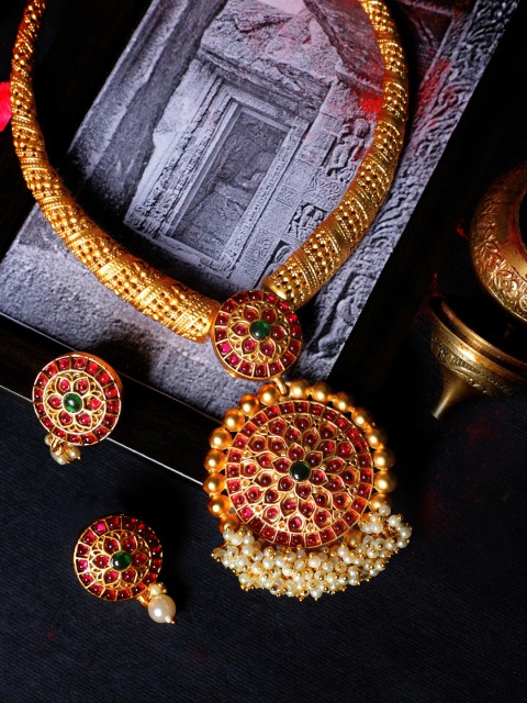 

Rubans Pink & Green Stone-Studded Gold-Plated Jewellery Set