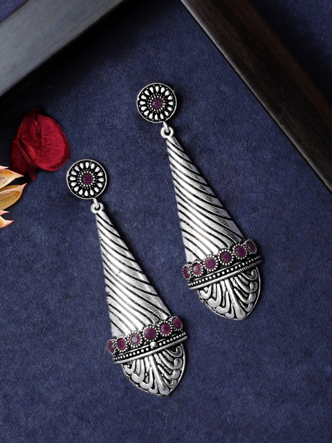 

Rubans Silver-Toned Classic Teardrop Shaped Oxidized Drop Earrings