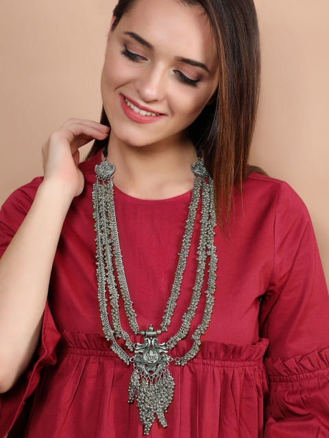 

Rubans Silver-Toned Oxidised Multistrand Necklace