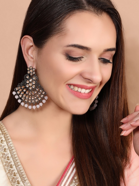 

Rubans Silver-Plated & Peach-Coloured Classic Drop Earrings