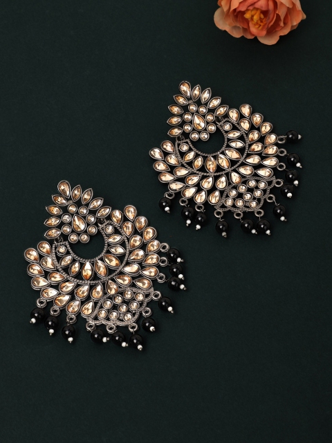 

Rubans Silver-Plated & Black Classic Drop Earrings
