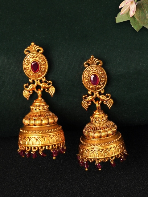 

Rubans Gold-Toned & Pink Dome Shaped Jhumkas