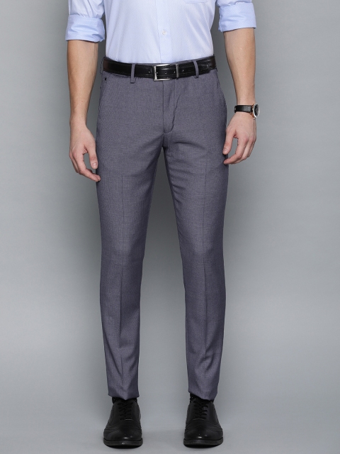 

Louis Philippe Men Grey & Blue Super Slim Fit Checked Regular Trousers