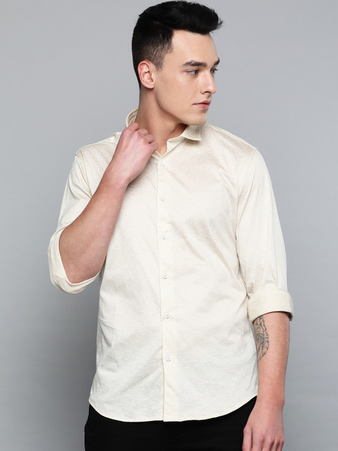 

Louis Philippe Sport Men Cream-Coloured Super Slim Fit Knitted Printed Casual Shirt