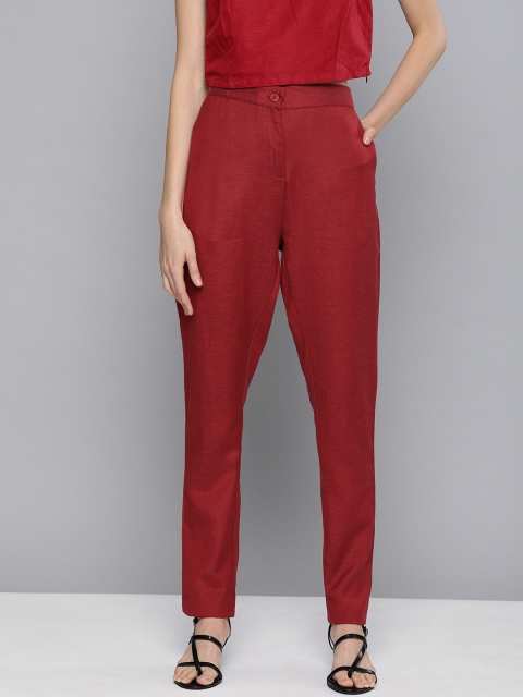 

HERE&NOW Women Maroon Regular Fit Solid Regular Trousers