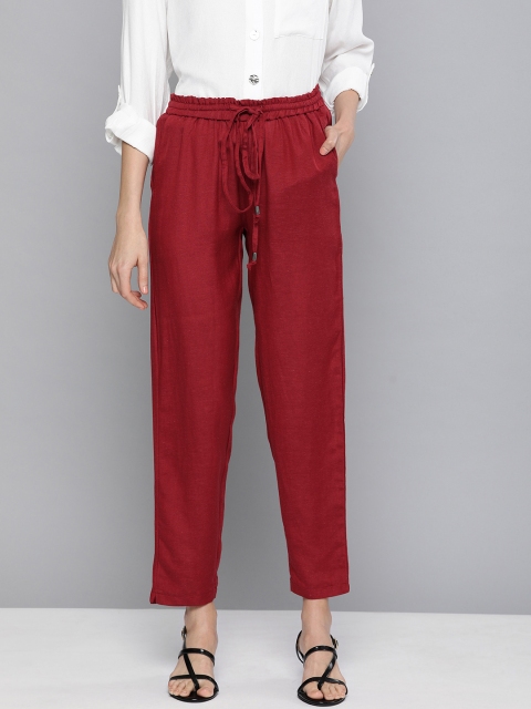 

HERE&NOW Women Maroon Regular Fit Solid Regular Trousers