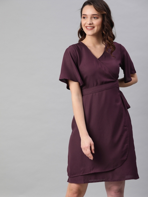

HERE&NOW Women Purple Solid Wrap Dress