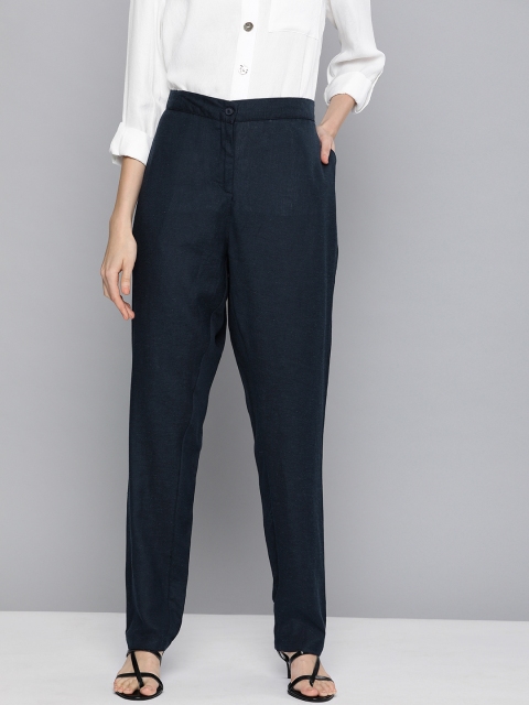 

HERE&NOW Women Navy Blue Regular Fit Solid Regular Trousers