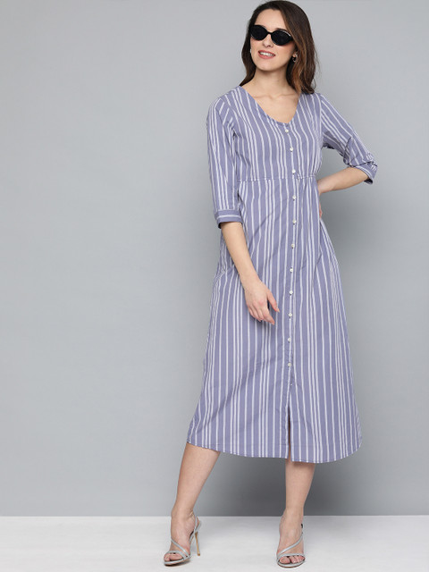 

HERE&NOW Women Blue & White Striped A-Line Dress
