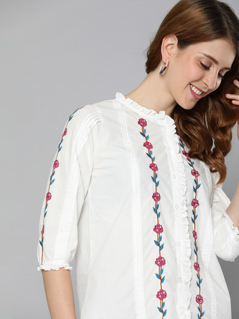 

HERE&NOW White Embroidered Pure Cotton Top