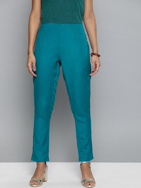 

HERE&NOW Women Teal Blue Regular Fit Solid Trousers