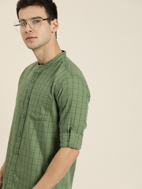 

Moda Rapido Men Olive Green & Black Slim Fit Checked Casual Shirt