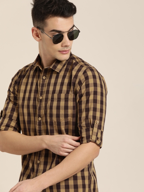 

Moda Rapido Men Khaki & Brown Slim Fit Checked Casual Shirt