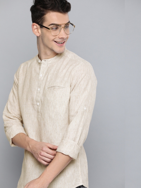 

HERE&NOW Men Beige Slim Fit Striped Casual Shirt