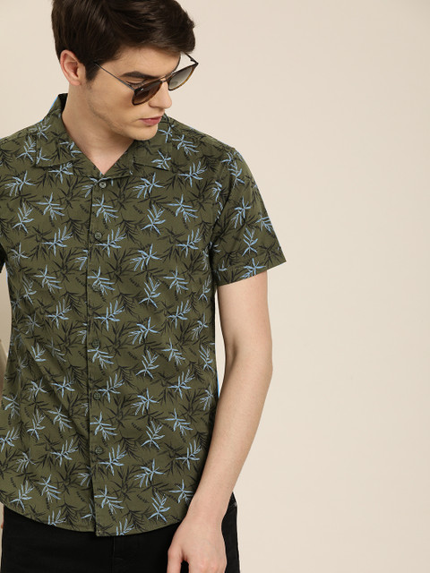 

Moda Rapido Men Olive Green & Blue Slim Fit Printed Casual Shirt