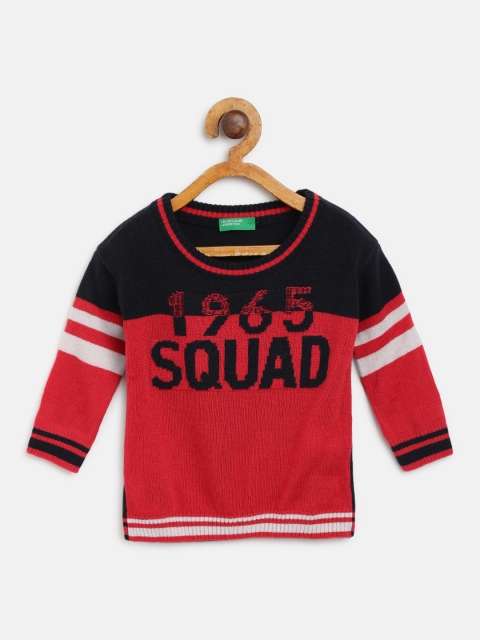 

United Colors of Benetton Boys Red & Black Self-Design Pullover Sweater