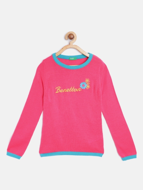 

United Colors of Benetton Girls Pink & Yellow Brand Logo Embroidered Pullover