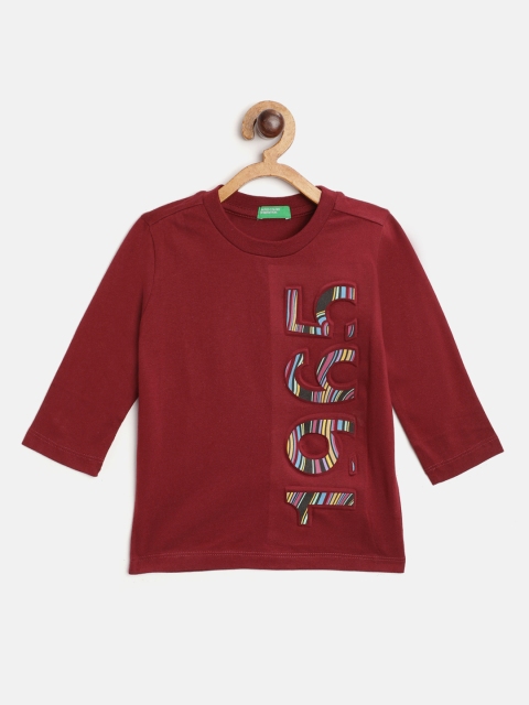 

United Colors of Benetton Boys Burgundy & Yellow Raised 3D Print Cotton T-shirt, Red