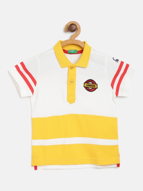 

United Colors of Benetton Boys White & Yellow Colourblocked Polo Collar T-shirt