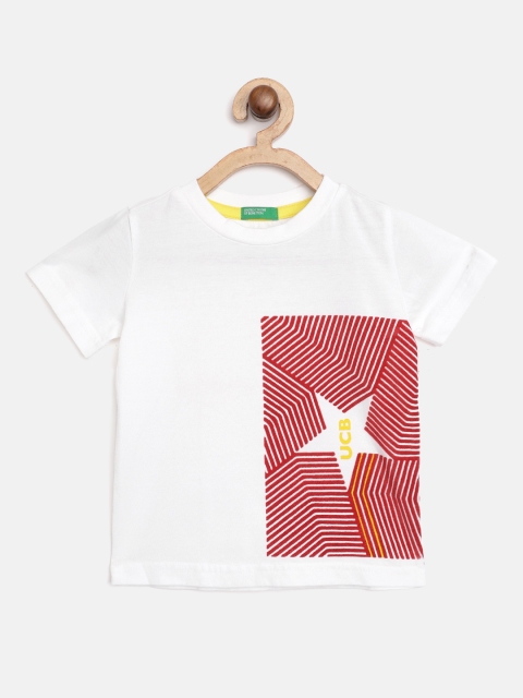 

United Colors of Benetton Boys White & Red Graphic & Brand Logo Print Cotton T-shirt