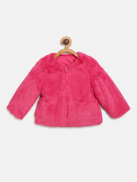 

United Colors of Benetton Girls Pink Solid Faux Fur Reversible Padded Jacket