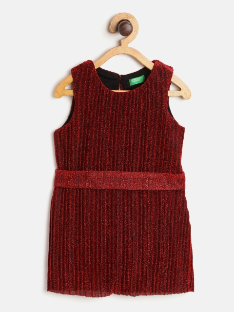 

United Colors of Benetton Girls Maroon Accordion Pleated Shift Dress