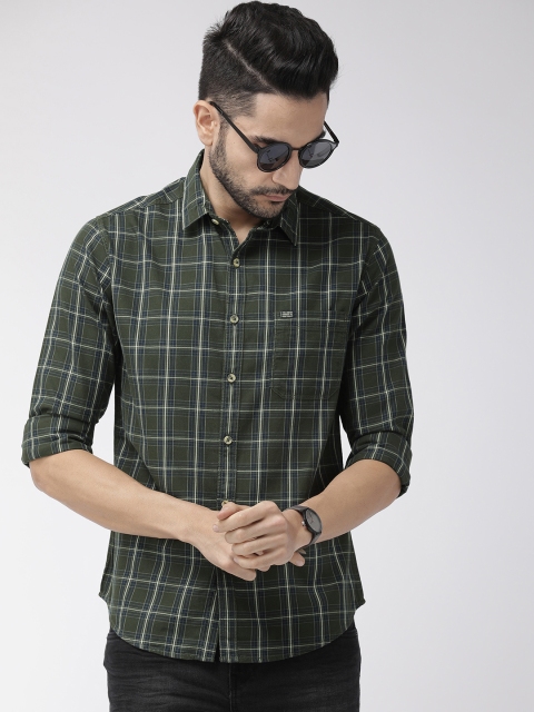 

The Indian Garage Co Men Olive Green & Navy Blue Slim Fit Checked Casual Shirt