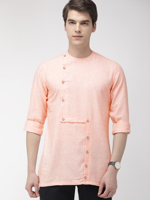 

The Indian Garage Co Men Orange Checked Straight Fusion Kurta