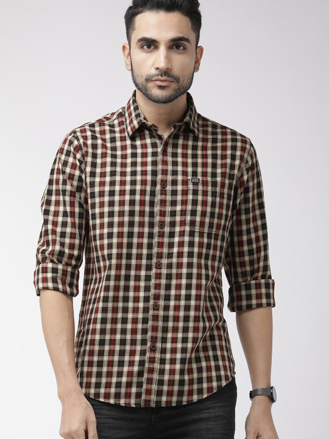 

The Indian Garage Co Men Maroon & Beige Slim Fit Checked Casual Shirt