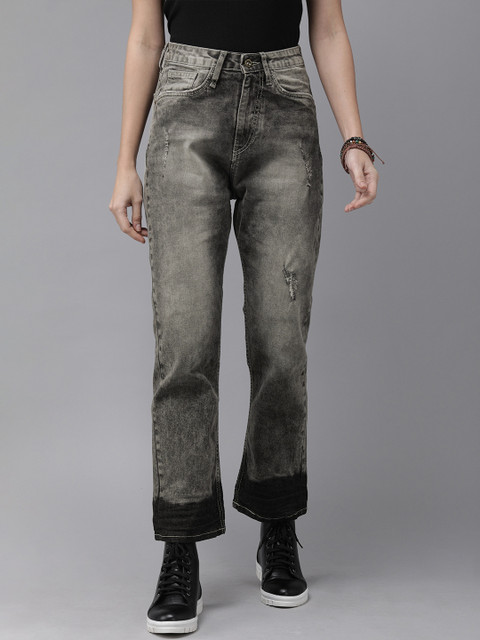 

Roadster Women Charcoal Grey Straight Fit Mid-Rise Mildly Distressed Cropped Jeans
