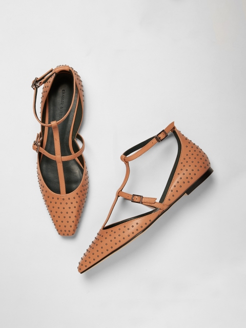 

CHARLES & KEITH Women Nude-Coloured Embellished Ballerinas