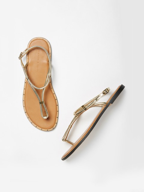 

CHARLES & KEITH Women Gold-Toned Solid Open Toe Flats