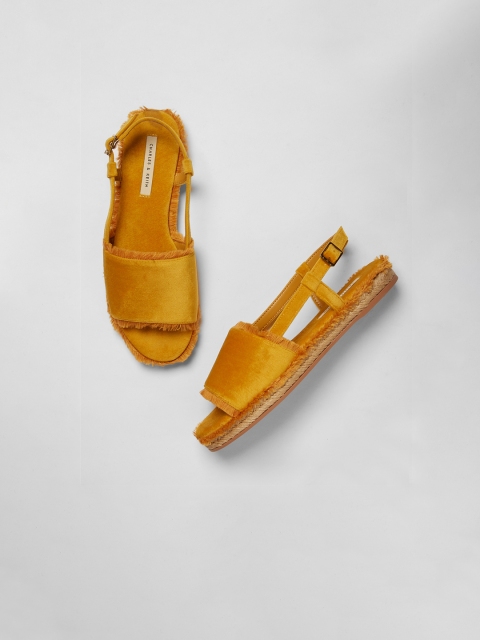 

CHARLES & KEITH Women Yellow Solid Suede Open Toe Flats